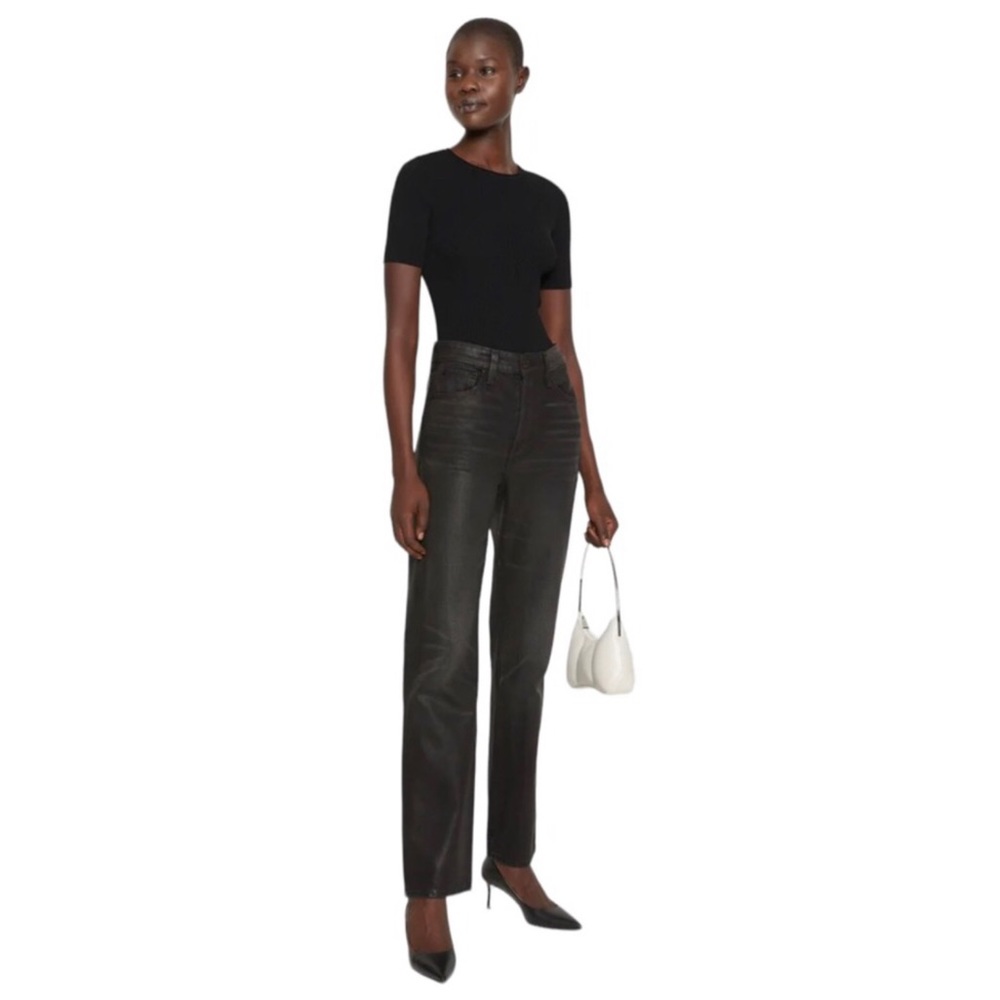 NWT Rag & Bone Alex High-rise Straight Highland Black Coated Jean Pants size 23!